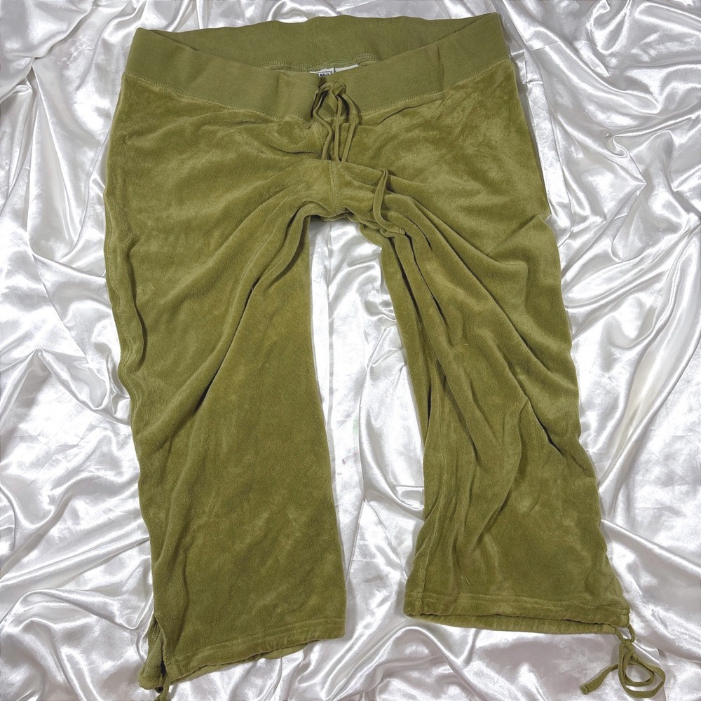 y2k Capri Pants Green Excellent Old Navy Vintage Velour Drawstring Lounge L